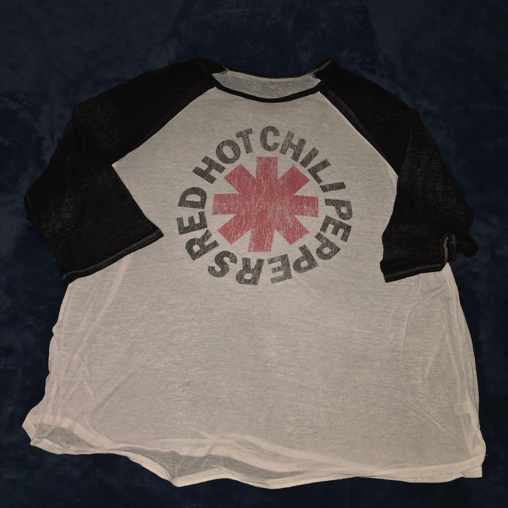 Red Hot Chili Peppers Raglan Baseball Tee Mens 5XL White Black Distressed Logo